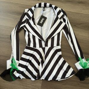 Forplay Beetlejuice Cosplay Costume Top Women's S/M Striped Sexy brand new